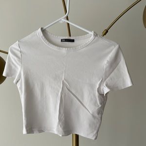 ZARA white cropped short sleeves tops - t shirts